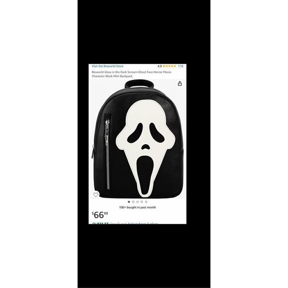 Ghost face Scream, backpack with padded handles outside pockets and inside pocke - Picture 2 of 12